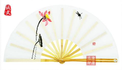 Bamboo Kung Fu Fan Lotus on White Background