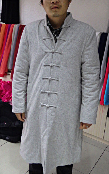 100% Sheep Wool Light Grey Wudang Winter Coat - Wudang Store