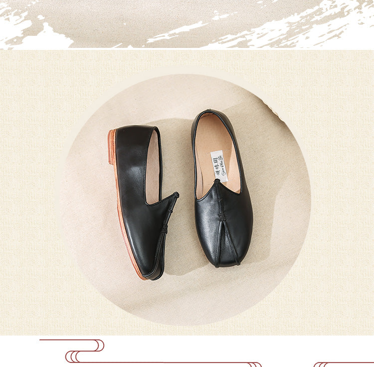 Old Beijing Handmade Leather Sole Tai Chi Slippers Black