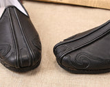 Old Beijing Handmade Wudang Clouds Leather Tai Chi Slippers Black