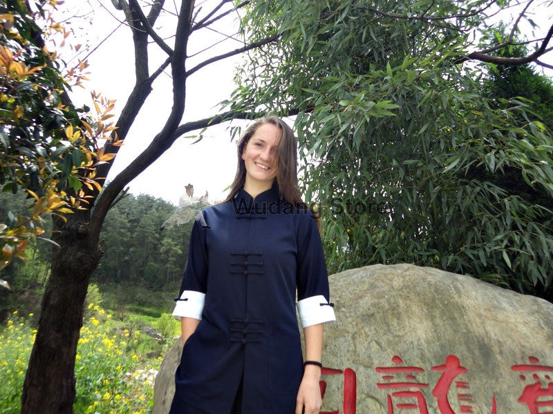 Blue & White Designer Tai Chi Suit with Cuffs - Wudang Store