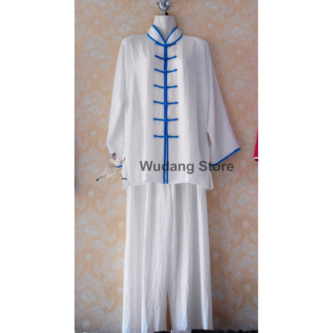 White Tai Chi Uniform Blue Outerlines - Wudang Store