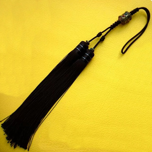 Sword Double Tassel with Metal Bead Dark Brown