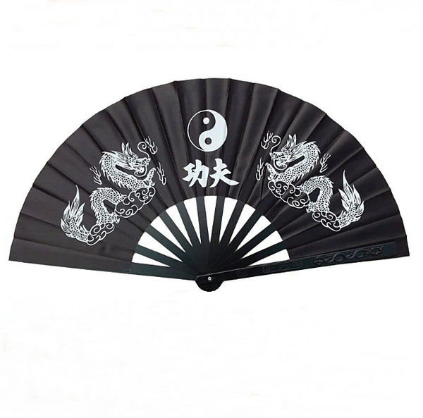 100% Aluminium Tai Chi Fan Yin-Yang Dragon Black