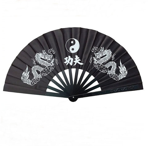 100% Aluminium Tai Chi Fan Yin-Yang Dragon Black