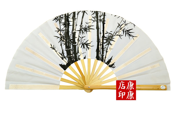 Bamboo Kung Fu Fan Black Bamboo Branch on White Background