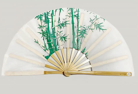 Bamboo Kung Fu Fan Green Bamboo Branch on White Background