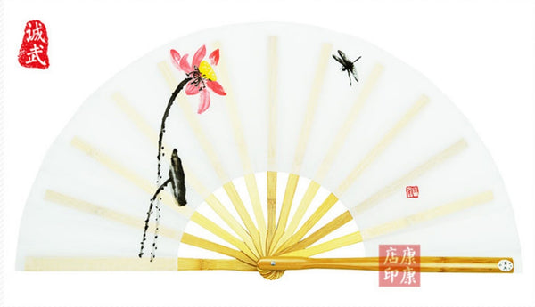 Bamboo Kung Fu Fan Lotus on White Background