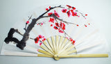 Tai Chi Performance Fan Plum Blossoms Chinese Ink on White Background