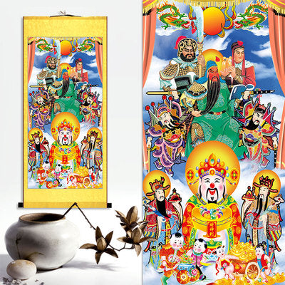 Guan Yu Wall Scroll, Guan Gong Taoist Wall Decoration, Daoist Wall Roll, Silk Scroll Taoist Gods Portrait