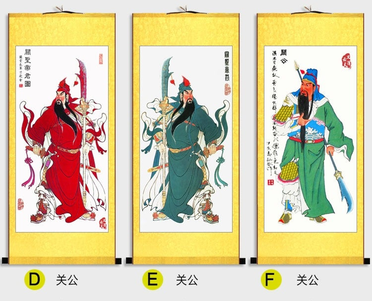 Guan Yu Wall Scroll, Guan Gong Taoist Wall Decoration, Daoist Wall Roll, Silk Scroll Taoist Gods Portrait