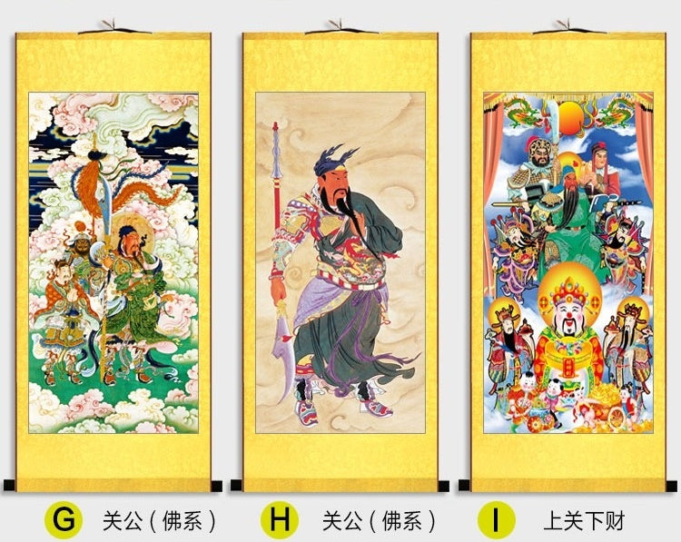 Guan Yu Wall Scroll, Guan Gong Taoist Wall Decoration, Daoist Wall Roll, Silk Scroll Taoist Gods Portrait