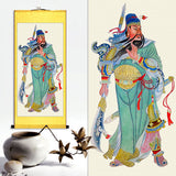 Guan Yu Wall Scroll, Guan Gong Taoist Wall Decoration, Daoist Wall Roll, Silk Scroll Taoist Gods Portrait