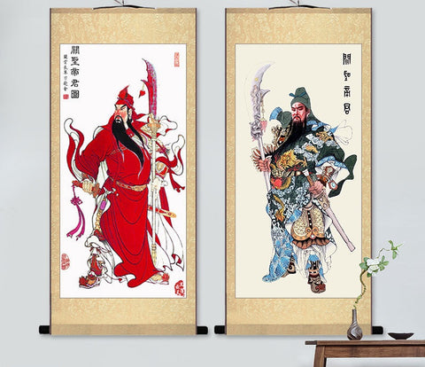 Guan Yu Wall Scroll, Guan Gong Taoist Wall Decoration, Daoist Wall Roll, Silk Scroll Taoist Gods Portrait