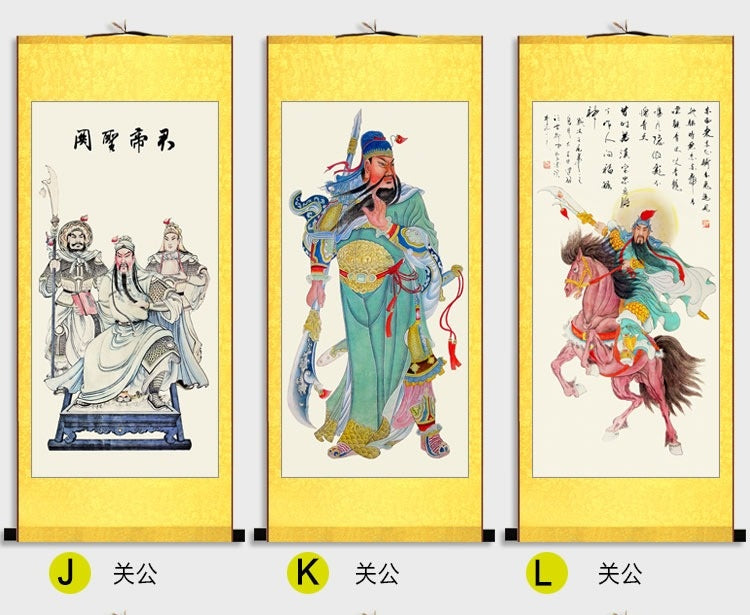 Guan Yu Wall Scroll, Guan Gong Taoist Wall Decoration, Daoist Wall Roll, Silk Scroll Taoist Gods Portrait