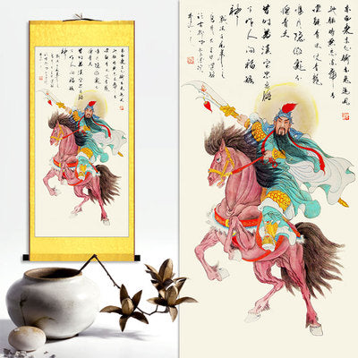 Guan Yu Wall Scroll, Guan Gong Taoist Wall Decoration, Daoist Wall Roll, Silk Scroll Taoist Gods Portrait