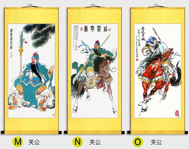 Guan Yu Wall Scroll, Guan Gong Taoist Wall Decoration, Daoist Wall Roll, Silk Scroll Taoist Gods Portrait