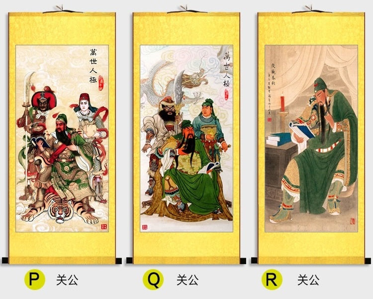Guan Yu Wall Scroll, Guan Gong Taoist Wall Decoration, Daoist Wall Roll, Silk Scroll Taoist Gods Portrait