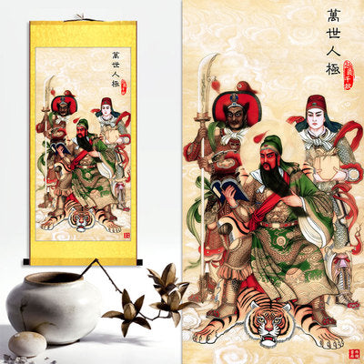 Guan Yu Wall Scroll, Guan Gong Taoist Wall Decoration, Daoist Wall Roll, Silk Scroll Taoist Gods Portrait