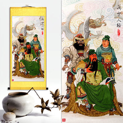 Guan Yu Wall Scroll, Guan Gong Taoist Wall Decoration, Daoist Wall Roll, Silk Scroll Taoist Gods Portrait