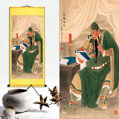 Guan Yu Wall Scroll, Guan Gong Taoist Wall Decoration, Daoist Wall Roll, Silk Scroll Taoist Gods Portrait