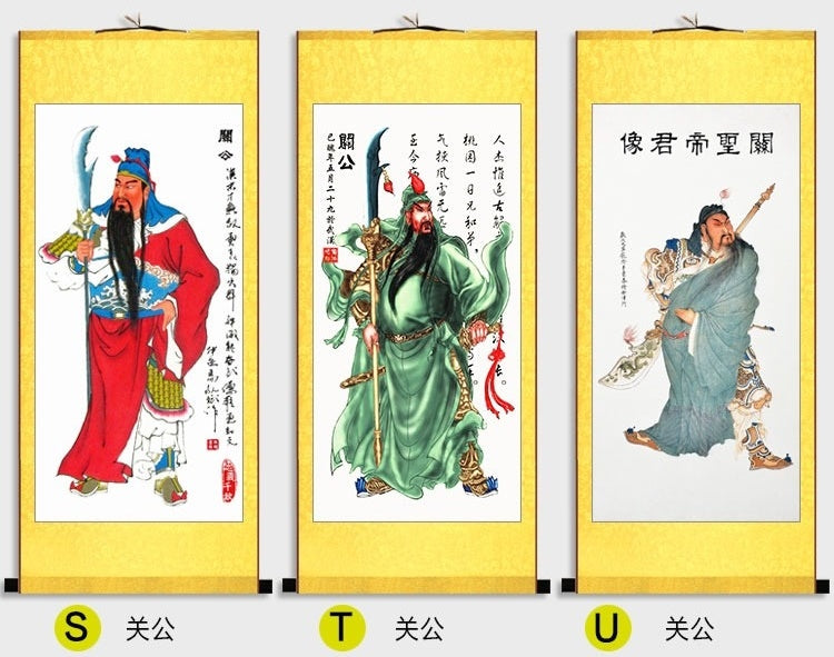 Guan Yu Wall Scroll, Guan Gong Taoist Wall Decoration, Daoist Wall Roll, Silk Scroll Taoist Gods Portrait
