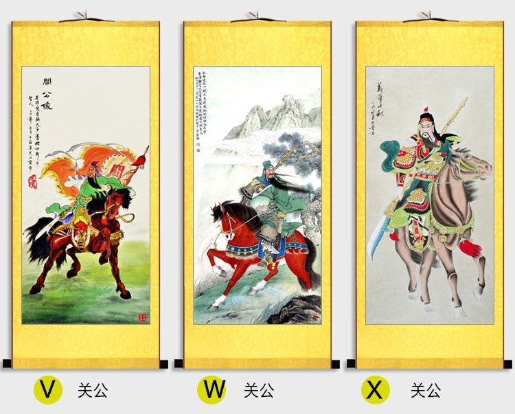 Guan Yu Wall Scroll, Guan Gong Taoist Wall Decoration, Daoist Wall Roll, Silk Scroll Taoist Gods Portrait