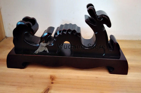 Classical Black Wooden Dragon Sword Shelf - Wudang Store