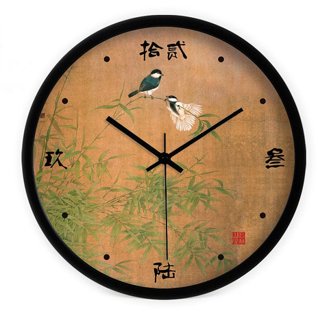 Chinese Birds & Bamboo Retro Wall Clock [4 Sizes]