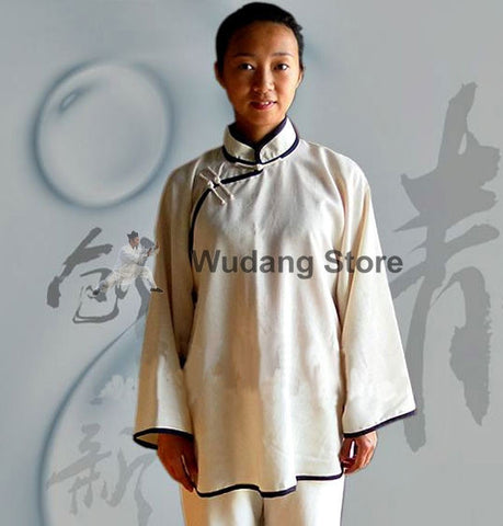 White Diagonal Tai Chi Shirt with Outerlines - Wudang Store