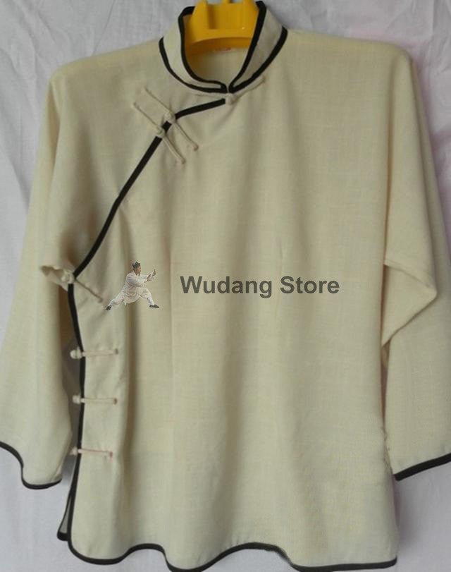 White Diagonal Tai Chi Shirt with Outerlines - Wudang Store