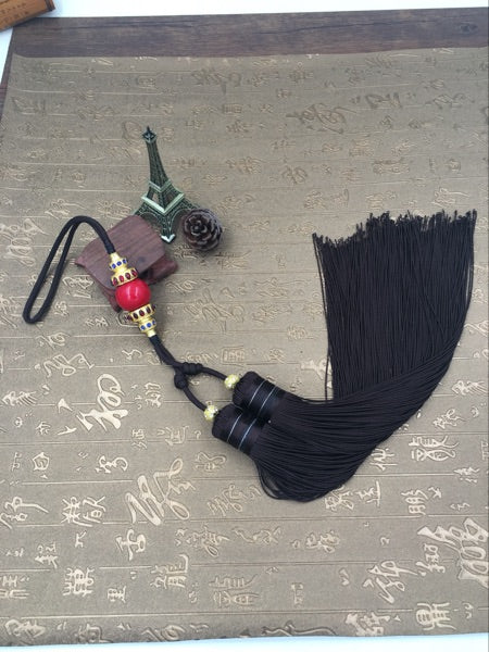 Long Black Tai Chi Sword Tassel with Large Bead - Wudang Store