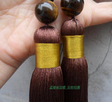 Brown Extra Long Tai Chi Sword Tassel with Tiger Eye Beads - Wudang Store