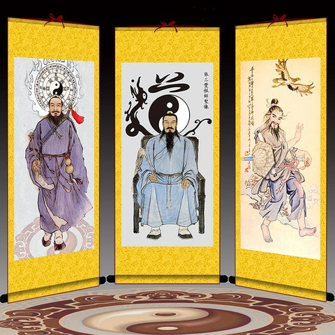 Portrait of Zhang Sanfeng, the founder of Wudang School, Zhang San Feng Taoist Wall Decoration, Daoist Wall Roll, Silk Scroll Taoist Gods Portrait