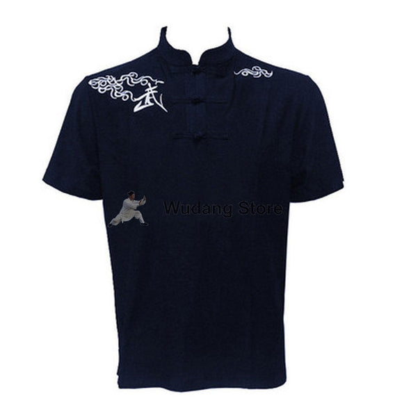 Navy Blue Short Sleeve Martial Arts T-Shirt - Wudang Store