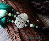 Green Hand-Carved Jade Stone Pendant Tai Chi Jian Tassel - Wudang Store