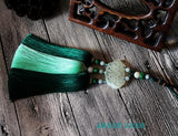 Green Hand-Carved Jade Stone Pendant Tai Chi Jian Tassel - Wudang Store