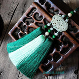 Green Hand-Carved Jade Stone Pendant Tai Chi Jian Tassel - Wudang Store