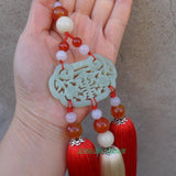 Red Hand-Carved Jade Stone Pendant Tai Chi Jian Tassel - Wudang Store