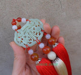 Red Hand-Carved Jade Stone Pendant Tai Chi Jian Tassel - Wudang Store