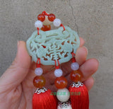 Red Hand-Carved Jade Stone Pendant Tai Chi Jian Tassel - Wudang Store
