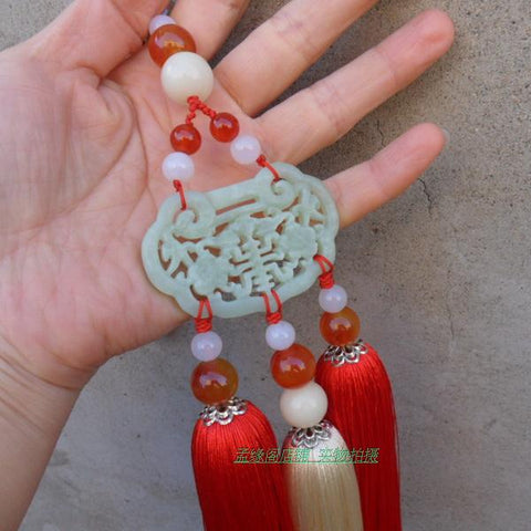 Red Hand-Carved Jade Stone Pendant Tai Chi Jian Tassel - Wudang Store