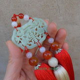 Red Hand-Carved Jade Stone Pendant Tai Chi Jian Tassel - Wudang Store