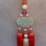 Red Hand-Carved Jade Stone Pendant Tai Chi Jian Tassel - Wudang Store