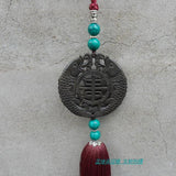 Hand-Carved Black Jade Stone Fish Pendant Tai Chi Sword Tassel - Wudang Store