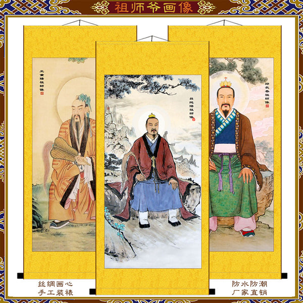 Taoist Immortal Lu Dongbin Portrait, Taoist God Iron Crutch Wall Scroll, Daoist Eight Immortals Wall Decoration, Silk Scroll Taoist Gods Portrait Wall Roll