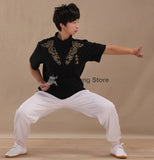 Black Short Sleeve Cotton Tai Chi Shirt - Wudang Store