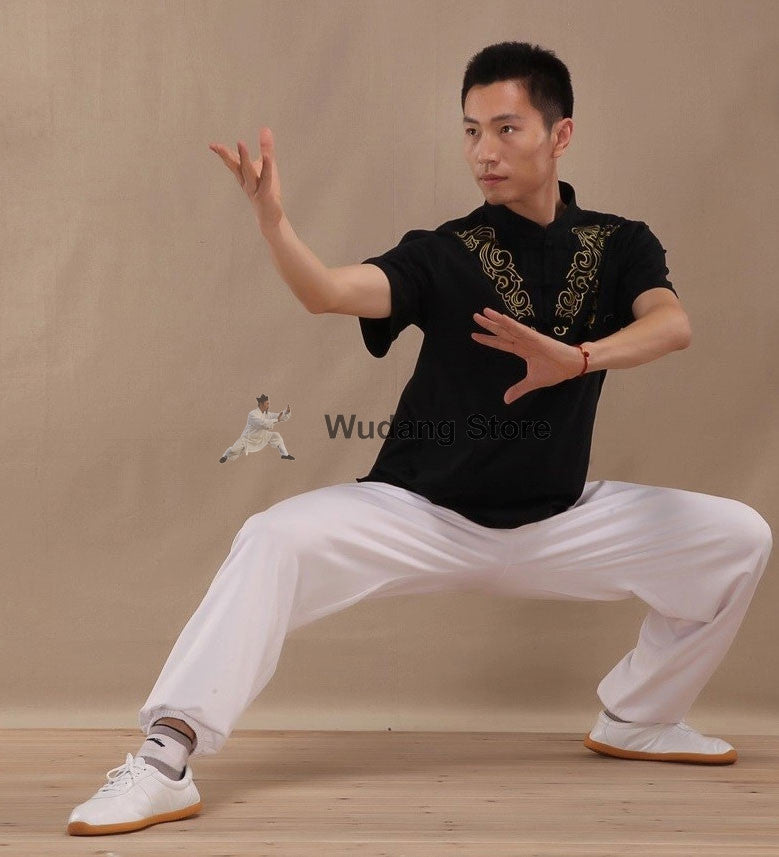 Black Short Sleeve Cotton Tai Chi Shirt - Wudang Store
