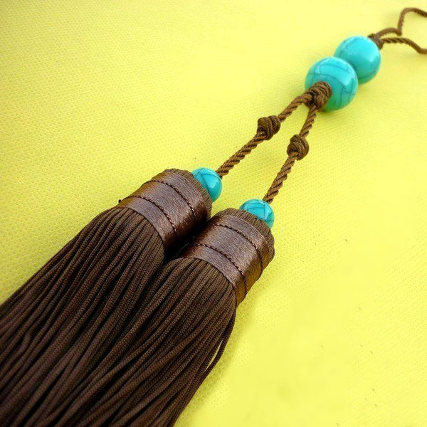 Classical Sword Double Tassel with Turquoise Imitation Beads 4 Colors - Wudang Store