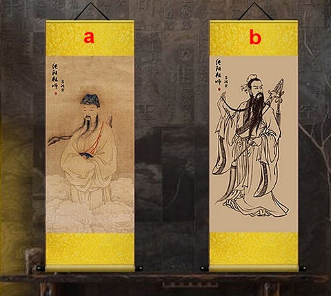 Lu Dongbin Taoist Immortal Wall Scroll, Lu Chunyang Patriarch Portrait, Taoist Worship Silk Hanging Painting, Taoism Wall Scroll